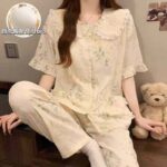 New Summer 3-Piece Pajama Set With Built-in Chest Pads, Cloud Cotton Doll Collar Lace Sleepwear Chinese Stock Wholesale Export - Image 9