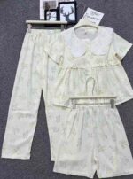 New Summer 3-Piece Pajama Set With Built-in Chest Pads, Cloud Cotton Doll Collar Lace Sleepwear Chinese Stock Wholesale Export - Image 8