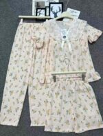 New Summer 3-Piece Pajama Set With Built-in Chest Pads, Cloud Cotton Doll Collar Lace Sleepwear Chinese Stock Wholesale Export - Image 4