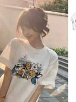 1680 Pcs Bulk 210g Pure Cotton Women's Cartoon Print Loose Short Sleeve T-Shirts Chinese Clothing Stock Lots Wholesale - Image 8