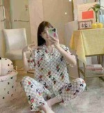 4600 Sets Women's Faux Silk Pajama 2-Piece Set Summer Thin Short Sleeve Plus Size Loungewear Stock Clearance - Image 4