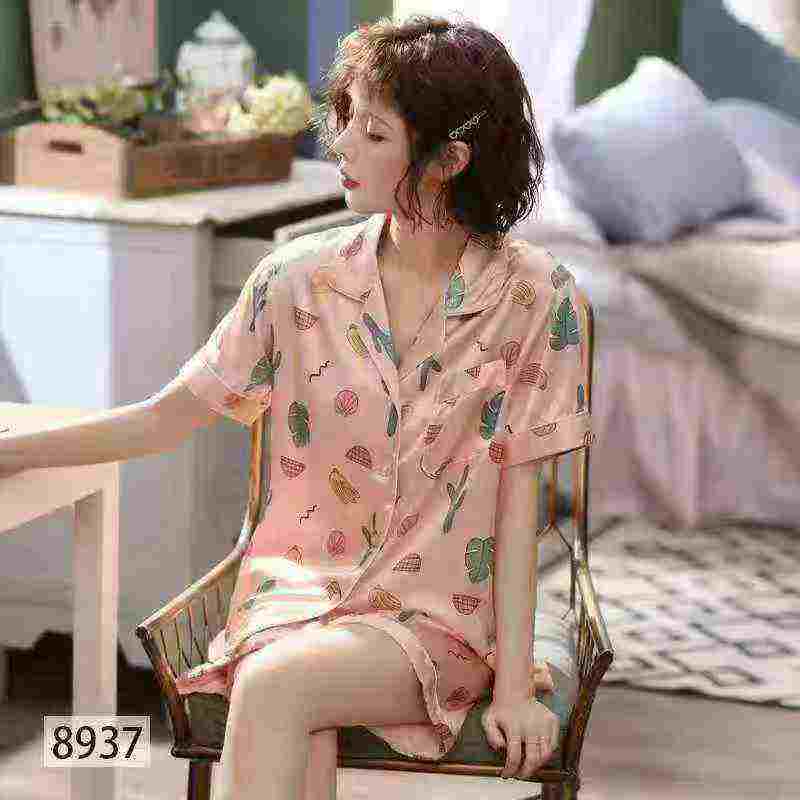 5000 Sets Clearance Women's Summer Faux Silk Short Sleeve 2-Piece Pajama Set Plus Size M-XXL Bulk Stock - Image 1