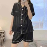 Ins Style Women's Ice Silk Solid Color Pajama Sets Summer Thin Short Sleeve Loungewear, 1200 Sets Full Clearance Bulk Wholesale - Image 1