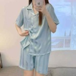 Ins Style Women's Ice Silk Solid Color Pajama Sets Summer Thin Short Sleeve Loungewear, 1200 Sets Full Clearance Bulk Wholesale - Image 9