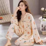 Autumn Women's Loungewear Pajama Set Long Sleeve Long Pants 5400 Pieces Total, Imitation Cotton High Stretch Size M-XXL - Image 1