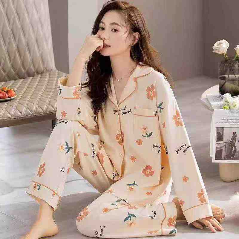 Autumn Women's Loungewear Pajama Set Long Sleeve Long Pants 5400 Pieces Total, Imitation Cotton High Stretch Size M-XXL - Image 1