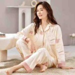Autumn Women's Loungewear Pajama Set Long Sleeve Long Pants 5400 Pieces Total, Imitation Cotton High Stretch Size M-XXL - Image 3