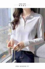 High Quality Branded Cotton Women's Embroidered Long Sleeve Collared Polo T-Shirts Bulk Stock Wholesale - Image 1