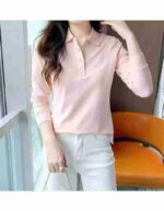 High Quality Branded Cotton Women's Embroidered Long Sleeve Collared Polo T-Shirts Bulk Stock Wholesale - Image 9