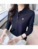 High Quality Branded Cotton Women's Embroidered Long Sleeve Collared Polo T-Shirts Bulk Stock Wholesale - Image 8