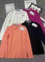 High Quality Branded Cotton Women's Embroidered Long Sleeve Collared Polo T-Shirts Bulk Stock Wholesale - Image 3