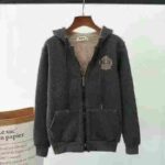 Clearance Bulk Wholesale Unisex Winter Cotton Embroidered Zipper Sherpa Fleece Zip-up Hoodie Jacket - Image 7