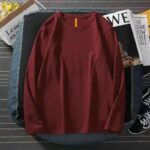 Bulk Unisex Solid Burgundy Long Sleeve Crew Neck Cotton T-Shirts Chinese Clothing Stock Lots Wholesale - Image 6