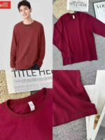Bulk Unisex Solid Burgundy Long Sleeve Crew Neck Cotton T-Shirts Chinese Clothing Stock Lots Wholesale - Image 5