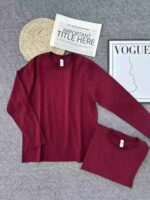 Bulk Unisex Solid Burgundy Long Sleeve Crew Neck Cotton T-Shirts Chinese Clothing Stock Lots Wholesale - Image 4