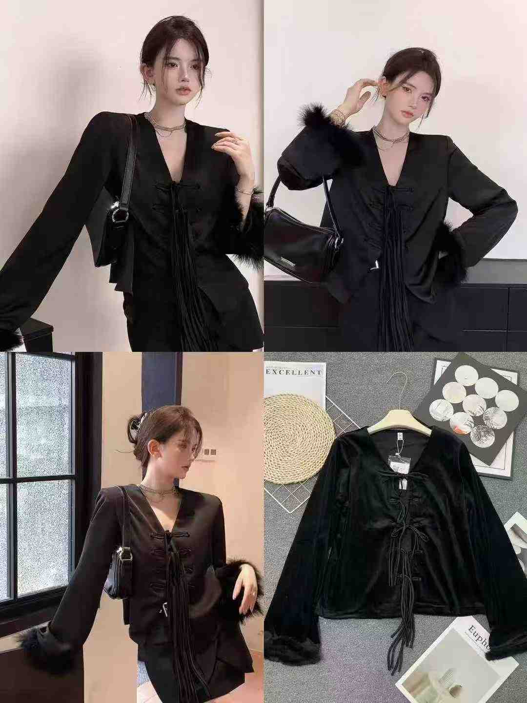 New Chinese Style Frog Button Velvet Tops & Dresses 4 Black Designs 80Pcs S-XXL Bulk Stock Wholesale Export - Image 1