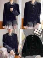 New Chinese Style Frog Button Velvet Tops & Dresses 4 Black Designs 80Pcs S-XXL Bulk Stock Wholesale Export - Image 9