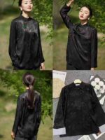 New Chinese Style Frog Button Velvet Tops & Dresses 4 Black Designs 80Pcs S-XXL Bulk Stock Wholesale Export - Image 8