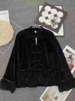 New Chinese Style Frog Button Velvet Tops & Dresses 4 Black Designs 80Pcs S-XXL Bulk Stock Wholesale Export - Image 6