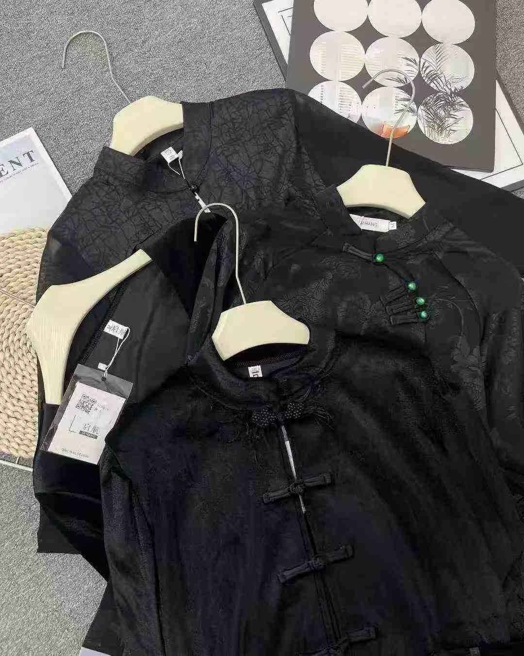 New Chinese Style Frog Button Velvet Tops & Dresses 4 Black Designs 80Pcs S-XXL Bulk Stock Wholesale Export - Image 2