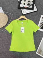 Neon Green U-Neck Women's Short Sleeve T-Shirts New Korean Style Trendy Tops | Bulk Stock Wholesale Clearance - Image 4
