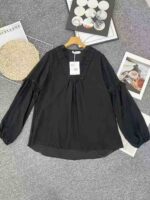 European Style Black V Neck Hollow Out Loose Half Sleeve Chiffon Lace Blouse Women Bulk Stock Wholesale Clearance - Image 5