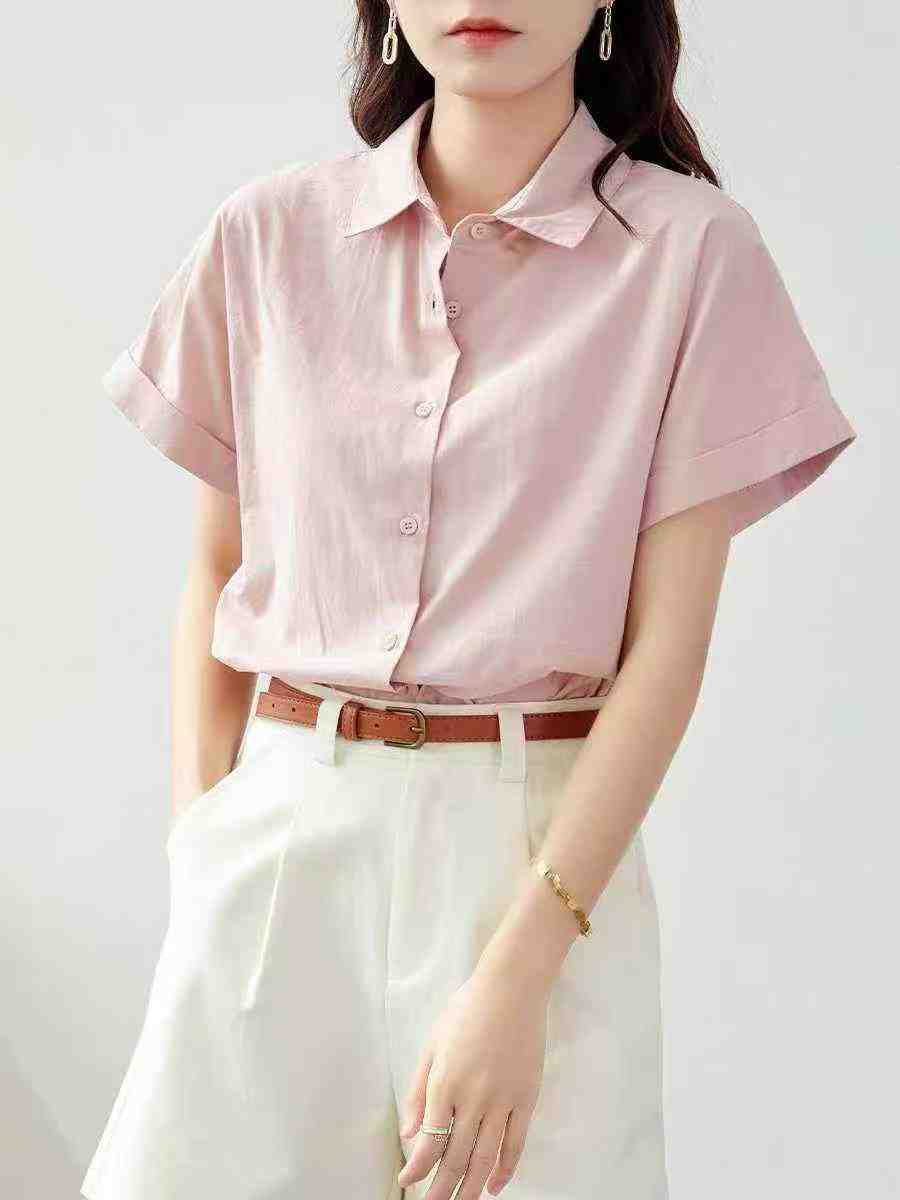 Women's New Summer 100% Cotton Loose Short Sleeve Shirts Office Commuter Bulk Stock Wholesale - Image 1