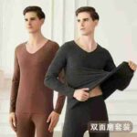 Clearance Bulk Men's Autumn Winter Double-sided Deron V-neck Thermal Underwear Sets - Image 9