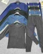 Clearance Bulk Men's Autumn Winter Double-sided Deron V-neck Thermal Underwear Sets - Image 7