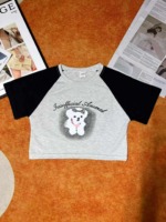 406 PCS 2025 Summer Women's American Retro Pink Patchwork Cropped Slim Fit Crew Neck T-Shirt - Image 5