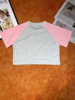 406 PCS 2025 Summer Women's American Retro Pink Patchwork Cropped Slim Fit Crew Neck T-Shirt - Image 3