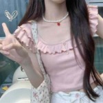 573 Pcs Pure Cotton Lace Trim Cropped Women's T-Shirts Summer Slim Fit Short Sleeve Crop Tops Bulk Wholesale - Image 9