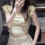 573 Pcs Pure Cotton Lace Trim Cropped Women's T-Shirts Summer Slim Fit Short Sleeve Crop Tops Bulk Wholesale - Image 8