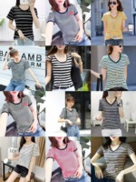 About 2300 Pcs Women's Summer Cotton Striped & Printed Short Sleeve T-Shirts Bulk Clearance Stock - Image 1