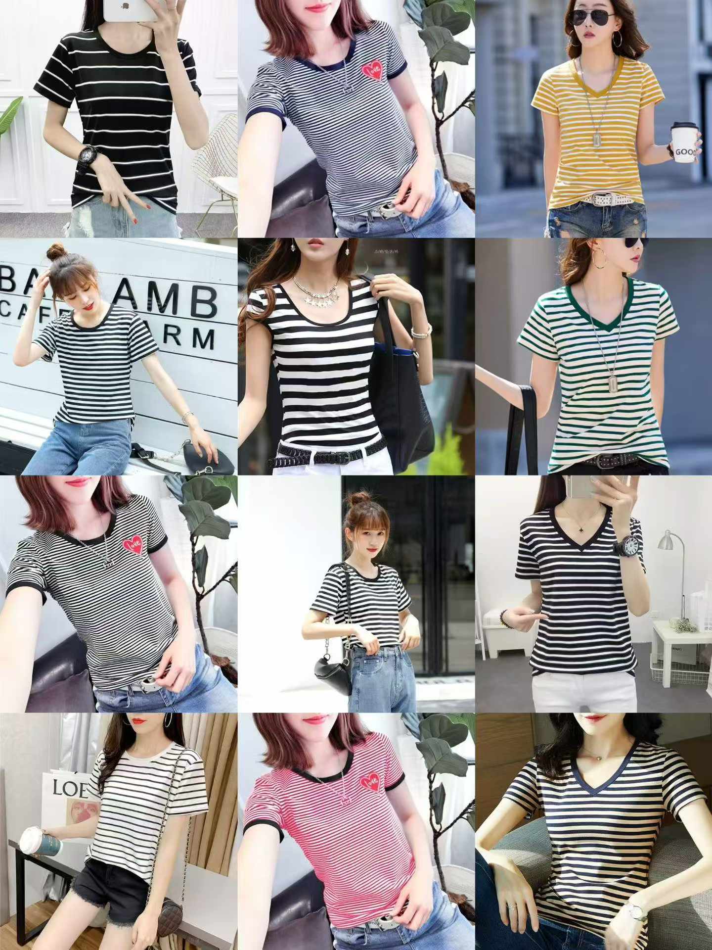 About 2300 Pcs Women's Summer Cotton Striped & Printed Short Sleeve T-Shirts Bulk Clearance Stock - Image 1