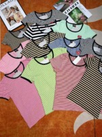 About 2300 Pcs Women's Summer Cotton Striped & Printed Short Sleeve T-Shirts Bulk Clearance Stock - Image 9