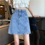 About 140 Pieces Women's Summer High Waist Split A-line Denim Mini Skirts Bulk Wholesale - Image 7