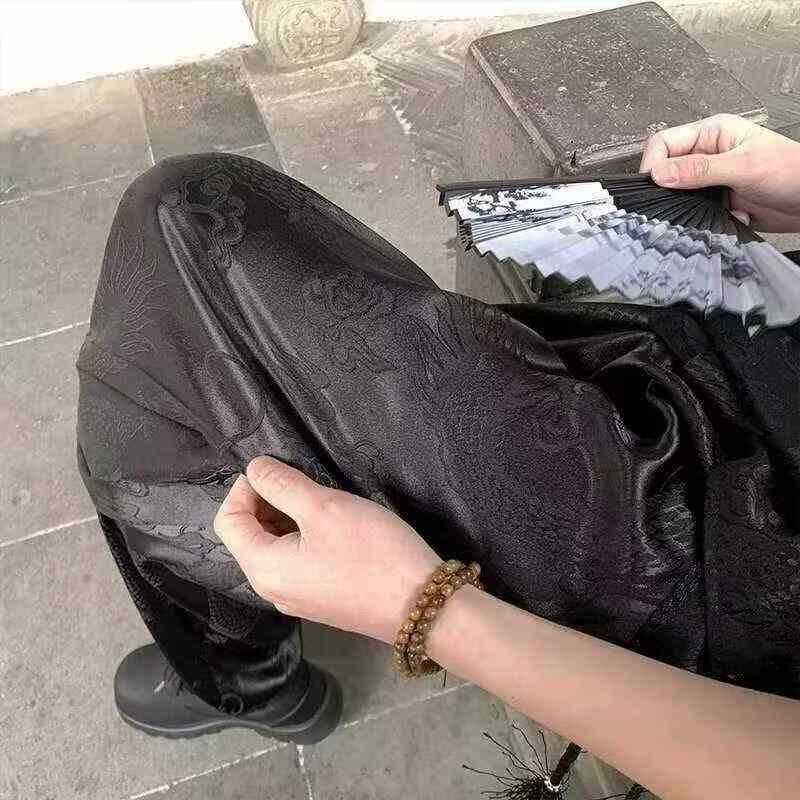 2026 New Men's Chinese Style Dragon Jacquard Ice Silk Straight Casual Pants - 208PCS Stock Lot - Image 1