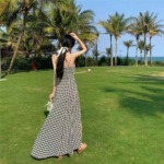 274 Pcs 2026 New Summer Slim Fit Plaid High Waist Slit Suspender Maxi Dress For Women - Image 8