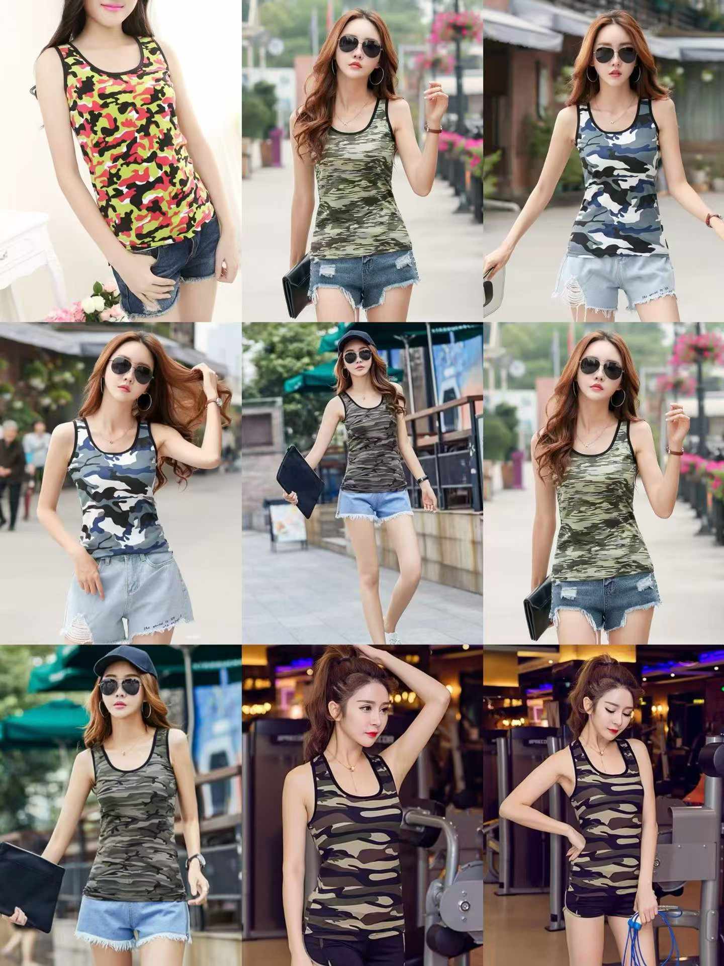 About 1100 Pcs 2026 Summer Camouflage Pure Cotton Women's Breathable Stretchy Tank Top Bulk Stock - Image 1
