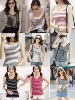 About 3700 Pieces Korean Style Cotton Striped Women's Summer Sleeveless Slim Fit Tank Top Stock Lot - Image 1