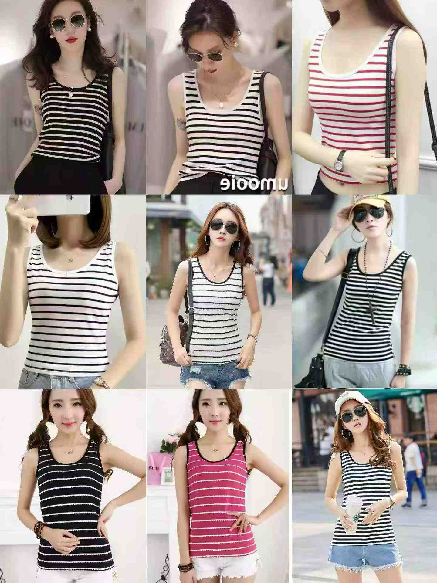 About 3700 Pieces Korean Style Cotton Striped Women's Summer Sleeveless Slim Fit Tank Top Stock Lot - Image 1