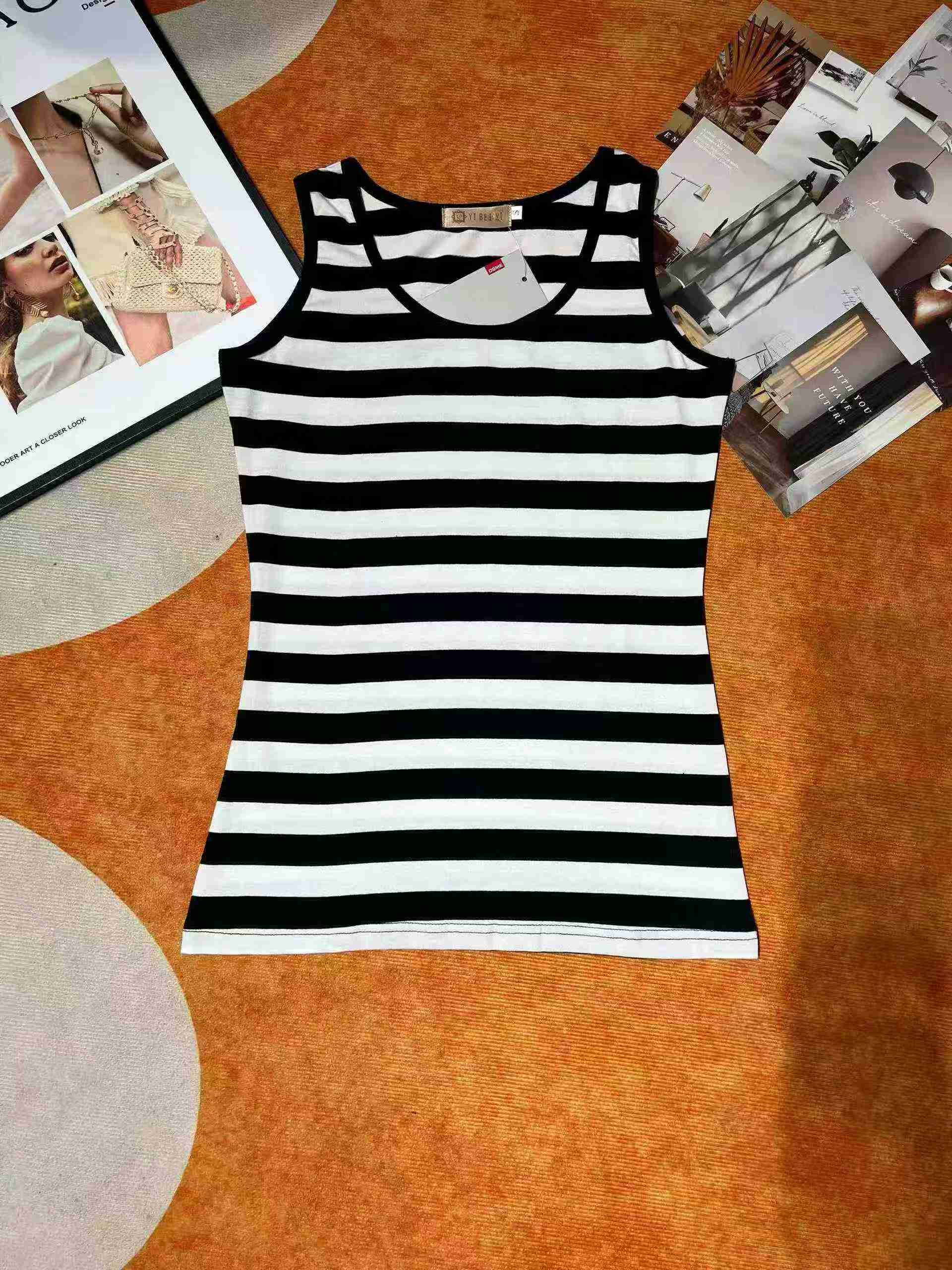 About 3700 Pieces Korean Style Cotton Striped Women's Summer Sleeveless Slim Fit Tank Top Stock Lot - Image 2