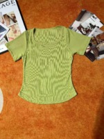 356 Pieces Women's Summer Ice Silk Rib Solid Color U-Neck Curved Hem Slim Fit Short Sleeve T-Shirts (4 Colors, Sizes M-XL) Stock Lot - Image 5