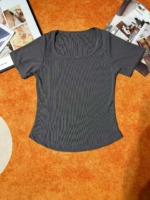 356 Pieces Women's Summer Ice Silk Rib Solid Color U-Neck Curved Hem Slim Fit Short Sleeve T-Shirts (4 Colors, Sizes M-XL) Stock Lot - Image 4