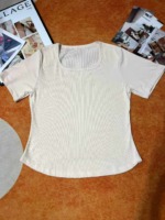 356 Pieces Women's Summer Ice Silk Rib Solid Color U-Neck Curved Hem Slim Fit Short Sleeve T-Shirts (4 Colors, Sizes M-XL) Stock Lot - Image 3