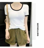 85 Pcs Black White Color Block Crew Neck Short Sleeve Slim Fit Women's T-Shirt 2026 Summer Versatile Tops - Image 8