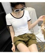 85 Pcs Black White Color Block Crew Neck Short Sleeve Slim Fit Women's T-Shirt 2026 Summer Versatile Tops - Image 7