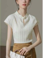 2407 Pieces New Chinese Style Cotton Linen Short Sleeve Blouse for Women 2026 Summer Vintage Frog Button Top for Mamian Skirt - Image 7