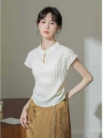 2407 Pieces New Chinese Style Cotton Linen Short Sleeve Blouse for Women 2026 Summer Vintage Frog Button Top for Mamian Skirt - Image 6